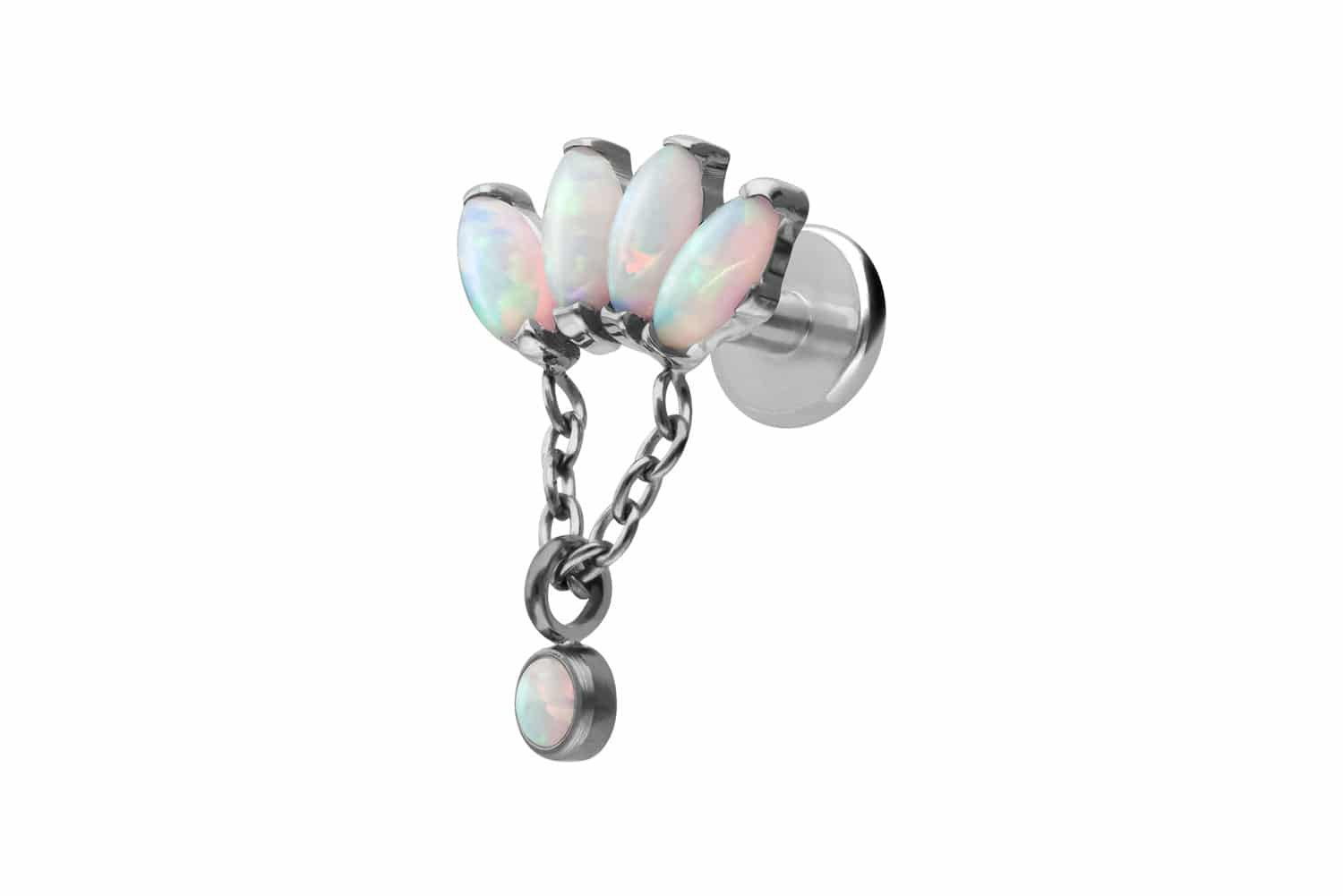 Titan Labret Piercing mit Innengewinde LOTUSBLÜTE + SYNTHETISCHE OPALE